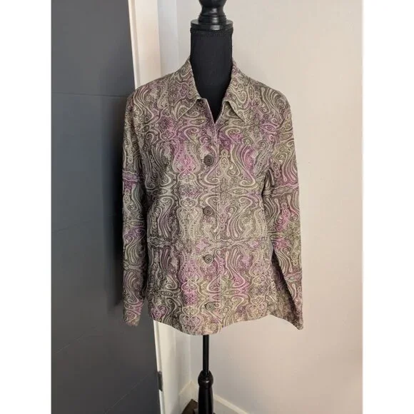 Rebecca Malone Women's Green & Purple Paisley Denim Jacket - XL - Picture 2 of 7